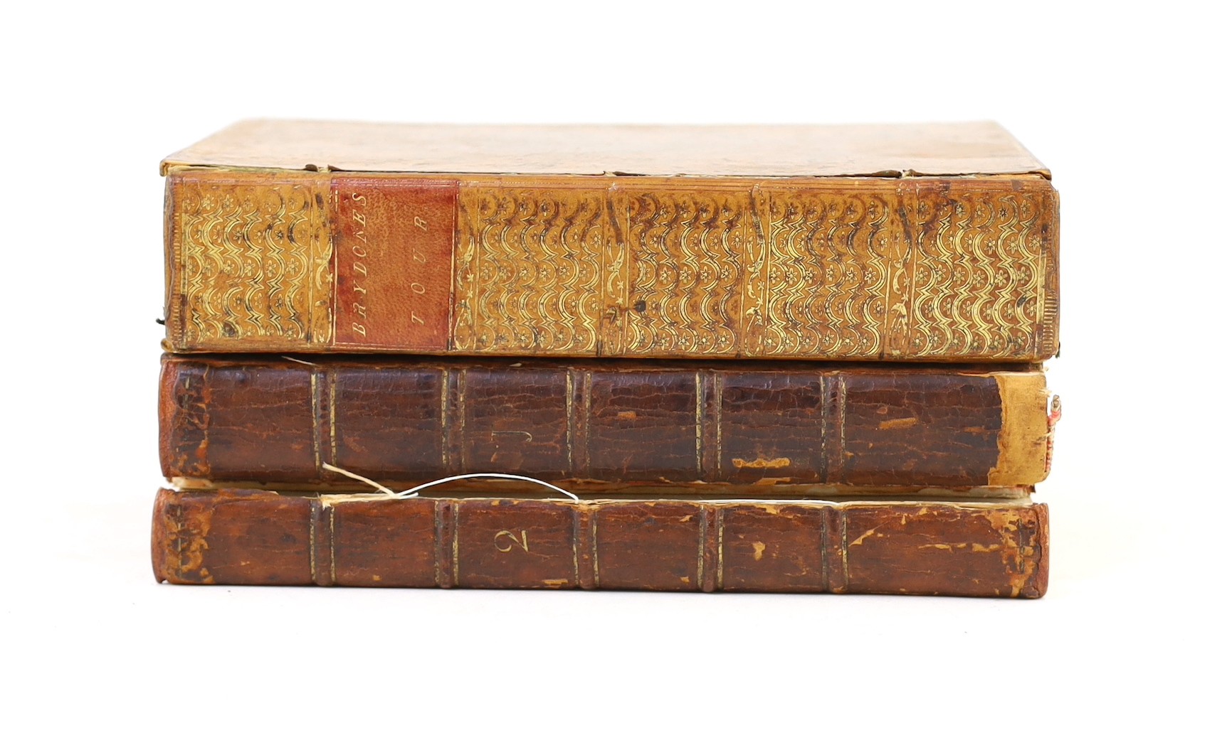 Brydone, Patrick - A Tour through Sicily and Malta. In a series of letters to William Beckford ,Esq. ... First edition, 2 vols, half title, errata leaf; old calf with panelled spines (distressed). 1773
